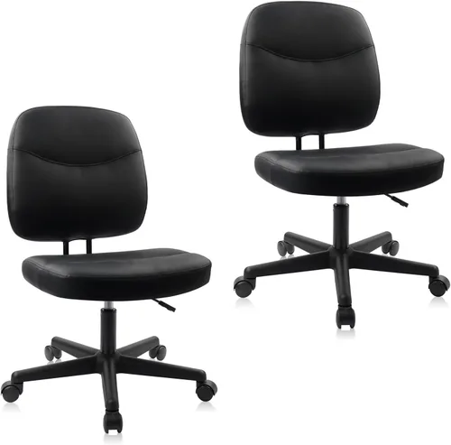 Miniatura 12 de CLATINA Silla de oficina en casa, sin brazos con ruedas, silla de escritorio pequeña de altura ajustable, sillas giratorias de trabajo de malla
