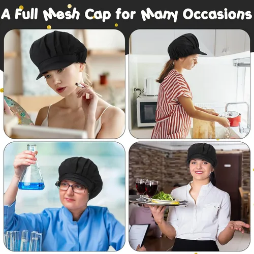 Miniatura 21 de Hicarer 16 sombreros de chef para mujer, redes para el pelo, cocina, cocina, gorra de chef ajustable, gorra de trabajo elástica para mujeres