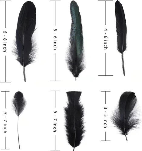 Miniatura 4 de Larryhot Black Craft Feathers - 240 plumas naturales mixtas de 6 estilos para bodas, fiestas en casa, suministros de atrapasueños y manualidades