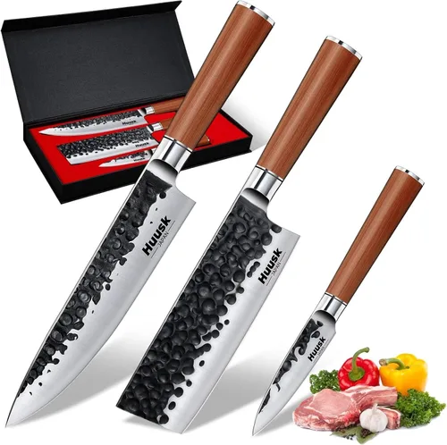 Miniatura 10 de Huusk Cuchillo de chef japonés para cocina, cuchillo Kirisuke de 7 pulgadas con revestimiento de titanio negro, cuchillos de cocina de acero