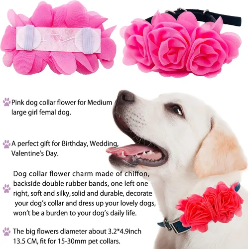 Miniatura 4 de Collar de perro de 4 o 6 o 20 piezas de flores grandes para mascotas, accesorios para collar de mascotas pequeñas, medianas y grandes, hembra, gato