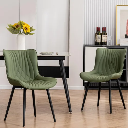 Miniatura 15 de Kidol & Shellder Juego de 2 sillas de comedor, modernas de mediados de siglo con patas de metal, silla lateral tapizada de piel sintética para Verde