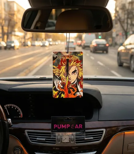 Miniatura 3 de PumpCar Ambientador japonés de doble cara Kamado Tanjiro Kyojuro Rengoku japonés colgante de cereza perfumado Anime Cool para espejo retrovisor