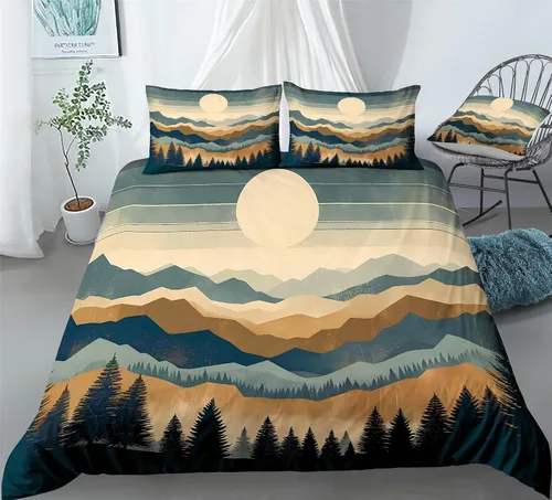 Miniatura 2 de REALIN Hawthorn Bedding - Juego de funda de edredón 3D, juego de cama de bosque japonés y río de montaña de 2/3/4 piezas, fundas de edredón