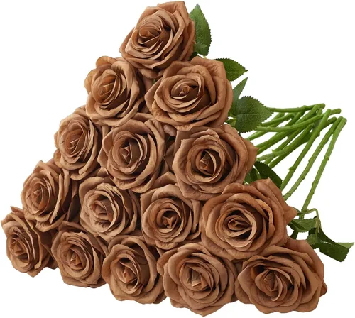 Miniatura 19 de Carlita's Blooms 15 piezas Rosas Falsas Flores Artificiales de Seda Flor Rosa Falsa Tallos Largos Ramo para Arreglo Centro de Mesa de Boda Fiesta