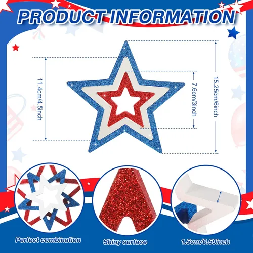 Miniatura 3 de Blulu 6 piezas de decoraciones patrióticas del 4 de julio, decoración de mesa para el Día de los Caídos, letreros de estrella de madera, rojo