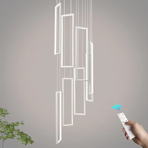 Miniatura 10 de Lámpara Colgante Moderna de Altura Ajustable Luminaria Negra 252W LED Luces Colgantes 12 Anillos Candelabro Rectangular Escalera Candelabro Grande