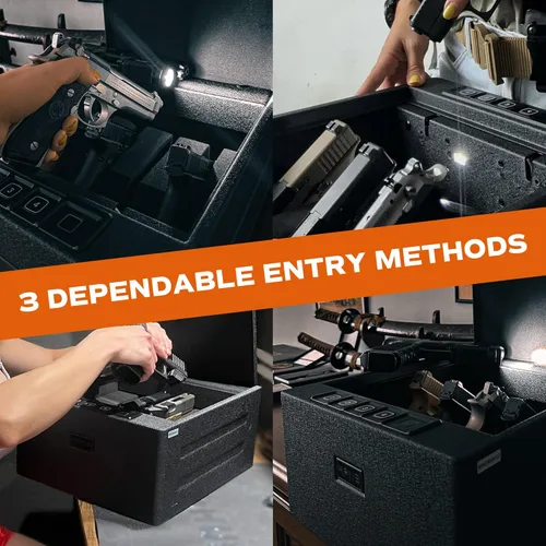 Miniatura 5 de RPNB Caja fuerte para armas, caja fuerte biométrica para pistola, 4 pistolas de alta capacidad con teclado digital, huella dactilar biométrica