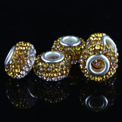 Miniatura 3 de RUBYCA Cuentas grandes de cristal checo con agujero grande para pulseras europeas (10 unidades, 0.591 in, oro y blanco)