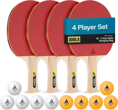 JOOLA Juego de palas de ping pong familiar premium de 4 - Raquetillas de tenis de mesa avanzadas, 10 pelotas de ping pong de 3 estrellas de