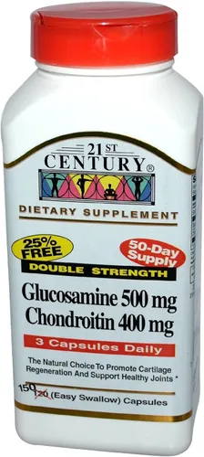 21st Century Glucosamina Condroitina 500/400mg - Doble Fuerza, cp 150 Recuento