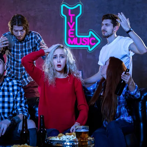 Miniatura 3 de Letreros de neón de música en vivo, luz de neón LED para decoración de pared, letrero iluminado para decoración de la cueva del hombre, cerveza