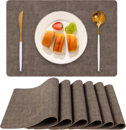 Miniatura 15 de Juego de 6 manteles individuales de piel sintética (beige) Heat Resistant Wipeable Washable Place Mats, Waterproof Anti-Slip Dining Table Mats