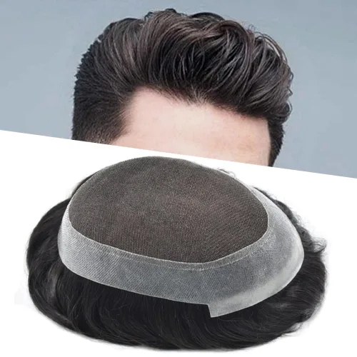Miniatura 79 de Sistema de reemplazo de cabello de encaje francés para hombre, piezas de cabello de aspecto natural, color negro, marrón, rubio, gris, protesis