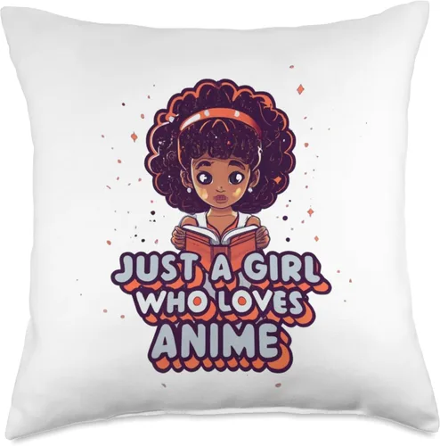 Miniatura 4 de African American Anime Just a girl who loves Anime Just Loves Anime Black Afro Girl Throw Pillow, 16x16, Multicolor