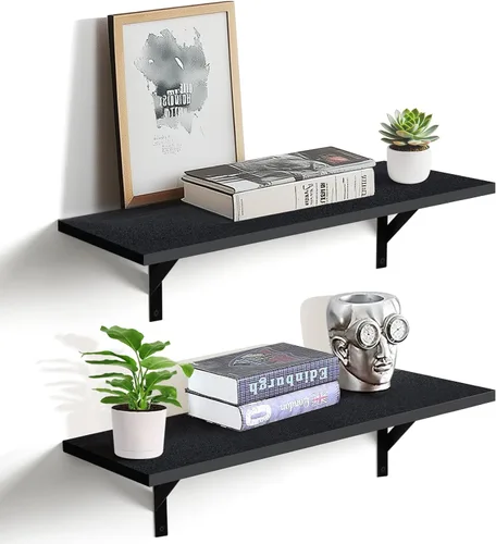 Miniatura 12 de Tectocker-DOU 2 estantes flotantes profundos; estantes colgantes montados en la pared para sala de estar, cocina, oficina, baño y decoración de Negro