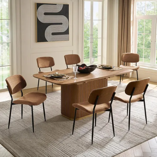 Miniatura 14 de HULALA HOME Juego de 2 sillas de comedor tapizadas modernas de mediados de siglo con respaldo curvado de madera, patas de metal negro, silla de cena