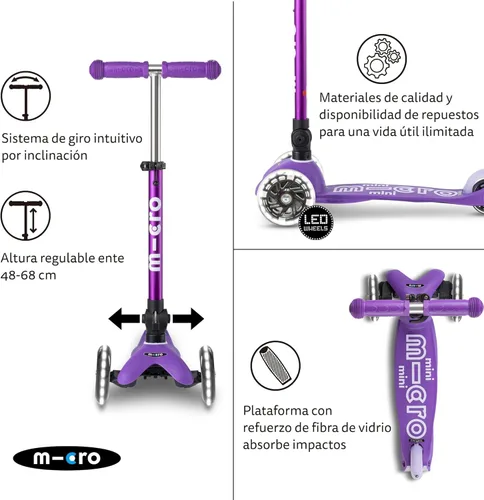 Miniatura 5 de Micro Kickboard - Mini Deluxe Scooter LED Plegable, 3 Ruedas, Inclinarse para Dirigir, Scooter Micro de Diseño Suizo con Ruedas LED que se Iluminan