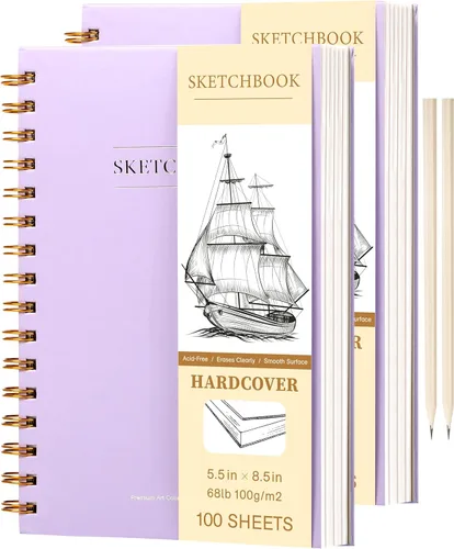 Miniatura 10 de Yoment Cuaderno de bocetos de 5.5 x 8.5 pulgadas, pequeño cuaderno de bocetos para dibujar, 100 hojas (68 libras/100 gsm) bloc de bocetos en espiral