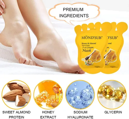 Miniatura 3 de MOND'SUB Mascarillas nutritivas para pies de miel y almendra, mascarilla hidratante de pies para piel seca para hidratar profundamente e iluminar