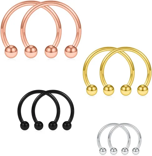 Miniatura 8 de SCERRING 8 piezas de acero inoxidable 16G nariz tabique herradura arete ceja septum labio hélix tragus piercing anillo 0.236-0.472 in