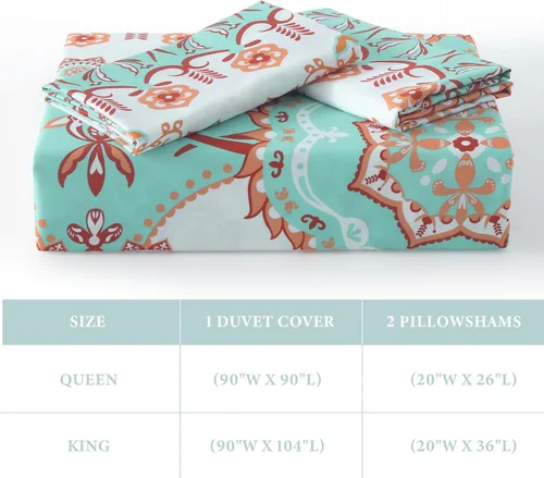 Miniatura 6 de Uniclinens Funda de edredón bohemia tamaño King, funda de edredón con patrón de joya verde y naranja, juego de 100 % algodón tamaño King, 3 piezas