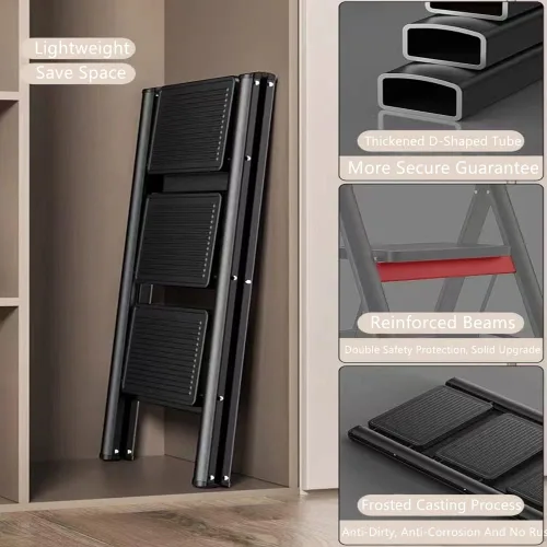 Miniatura 4 de Escalera de 3 escalones, taburete plegable con pedal antideslizante ancho, capacidad de carga de 330 libras, ligero y portátil para ahorrar espacio