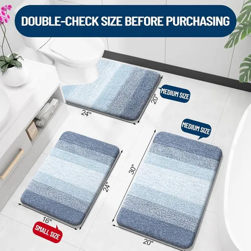 OLANLY Juego de 2 alfombras de baño y alfombras de baño ombré, tamaño de alfombra de baño 24 x 16 pulgadas y alfombra de baño de 30 x 20 + 24 x 20