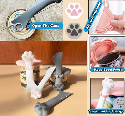 Miniatura 5 de Cucharas para latas de comida para perros y gatos, tapas de silicona para latas de comida para perros y gatos, abrelatas, espátula de comida