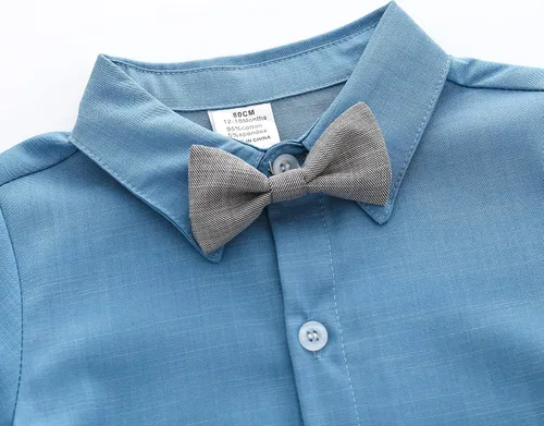Miniatura 4 de Trajes de caballero para bebés, camisa de manga corta para bebé+pantalones con babero+corbata de lazo conjunto de ropa