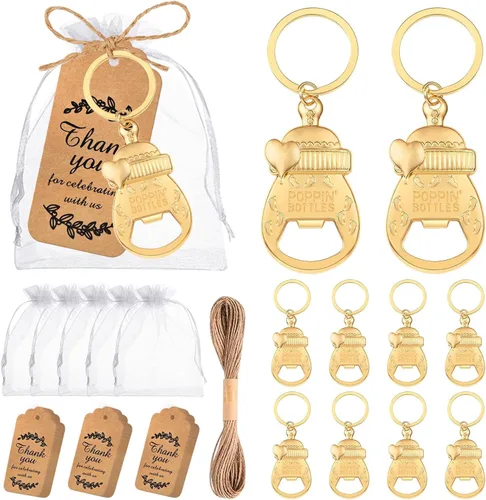 Miniatura 10 de 50 unidades de abrebotellas para baby shower, regalos de fiesta para invitados, bonitos abrebotellas decoraciones con bolsas de organza, regalos