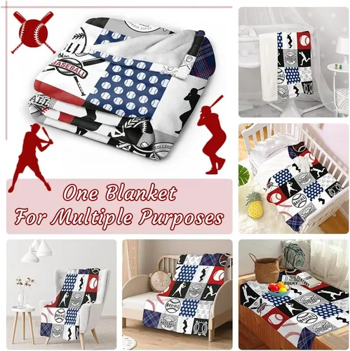 Miniatura 5 de Manta de franela a cuadros de béisbol, ligera, suave, para jugadores de béisbol, amantes de los deportes, regalos del equipo de béisbol para niños