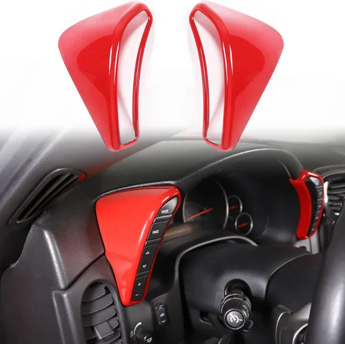 Cubierta de botón de salpicadero Compatible con Chevy Corvette C6 2005-2013, marco de borde del velocímetro Cubierta de ribete de accesorios Rojo