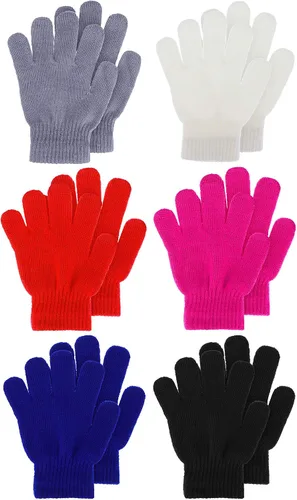 Miniatura 25 de Boao 6 pares de guantes para niños, dedos completos, guantes de punto para niños pequeños, guantes cálidos de invierno para niños y niñas