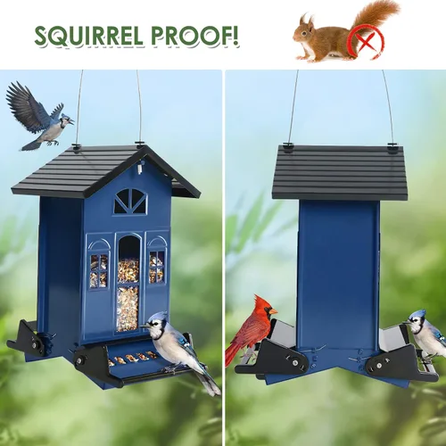 Miniatura 2 de Birdkiss Comedero para pájaros a prueba de ardillas en el exterior: serie de casas de campo para colgar - Metal - Semilla de 5 libras - Activado