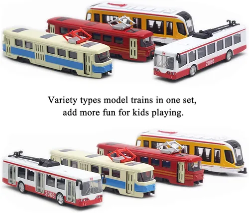 Miniatura 8 de OTONOPI Juego de Tren de Juguete Tren de Metro Bala Tren de Alta Velocidad Locomotora Motor Coche Modelo de Metal para Niños Paquete de 4