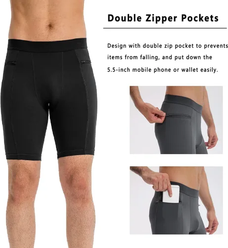 Miniatura 3 de Pantalones cortos de compresión para hombre con bolsillos para correr, entrenamiento, atlético, ropa