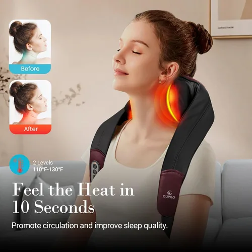 Miniatura 3 de CuPiLo Masajeador Shiatsu de Cuello con Calor - Masaje de Amasamiento Mejorado para Relajación Muscular, Masajeador Inalámbrico 4D Experto