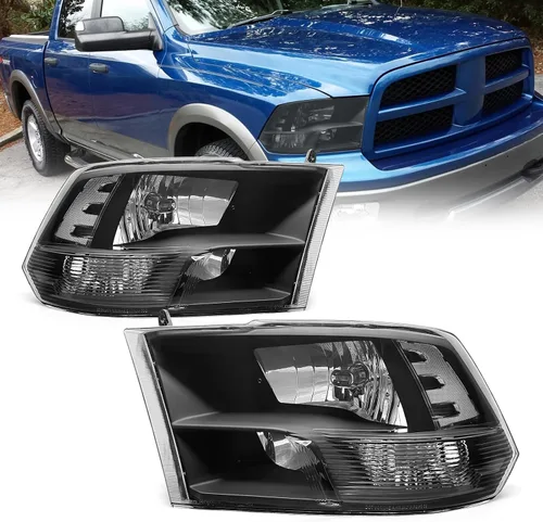 Miniatura 12 de Repuesto de conjunto de faros AS para Dodge Ram 1500 2002-2005/Ram 2500 3500 2003-2005 con carcasa negra, reflector ámbar, lentes transparentes
