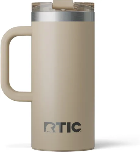 RTIC - Taza de viaje para viajes de 16oz con tapa y asa, forrada en cerámica, aislada, de acero inoxidable, metálica, de doble pared con aislamiento