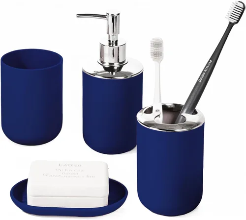Miniatura 8 de Juego de accesorios de baño, 4 piezas de plástico incluyen dispensador de jabón, jabonera, soporte para cepillo de dientes, taza para enjuague