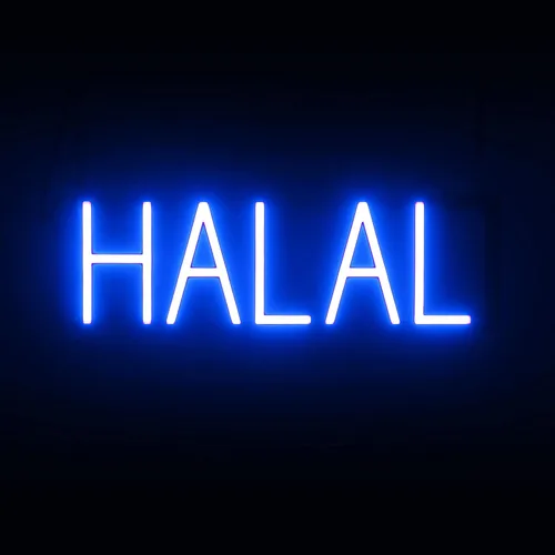 SpellBrite Letrero HALAL para restaurantes | Señales relacionadas con la dieta con aspecto de neón, luz LED azul | 20.4 x 6.3 pulgadas