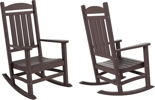 Miniatura 37 de HDPE Laguna Silla mecedora Adirondack de polietileno para exteriores (juego de 2), color negro