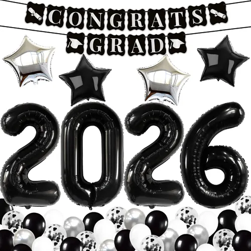 Miniatura 11 de Katchon, Globos gigantes negros grandes 2026 – 42 pulgadas Globos de graduación 2026 con globos de estrella negra para decoraciones de graduación