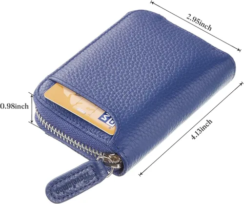 Miniatura 2 de Travelambo Monedero de piel auténtica con cremallera YKK, Azul, Moda