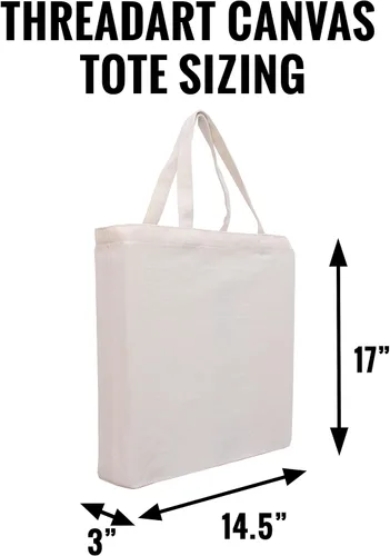 Miniatura 3 de Threadart - Bolsas reutilizables de lona 100% algodón resistentes Paquete de 3 Con asas fuertes que soportan hasta 40 libras Respetuosas
