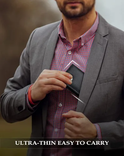 Miniatura 26 de Swallowmall AirTag Billetera para hombre con bloqueo RFID, de piel auténtica, plegable, para AirTag con 1 ventana de identificación, 13 tarjeteros
