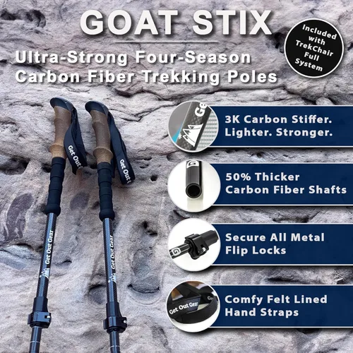 Miniatura 3 de Get Out Gear Goat Stix - Bastones de senderismo de fibra de carbono resistentes, paredes 50% más gruesas, 0.059 in, cerraduras abatibles totalmente