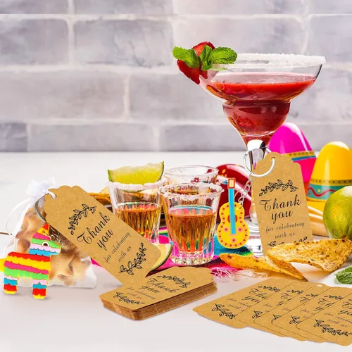 Miniatura 6 de Sureio 54 llaveros mexicanos para fiestas, regalos de devolución de fiesta, letras de agradecimiento escritas a mano, regalos de fiesta de cinco
