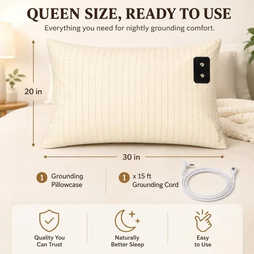 Miniatura 6 de Funda de Almohada con Conexión a Tierra Queen Conductiva, Fundas de Almohada con Conexión a Tierra de Algodón Orgánico, Sábanas con Conexión a